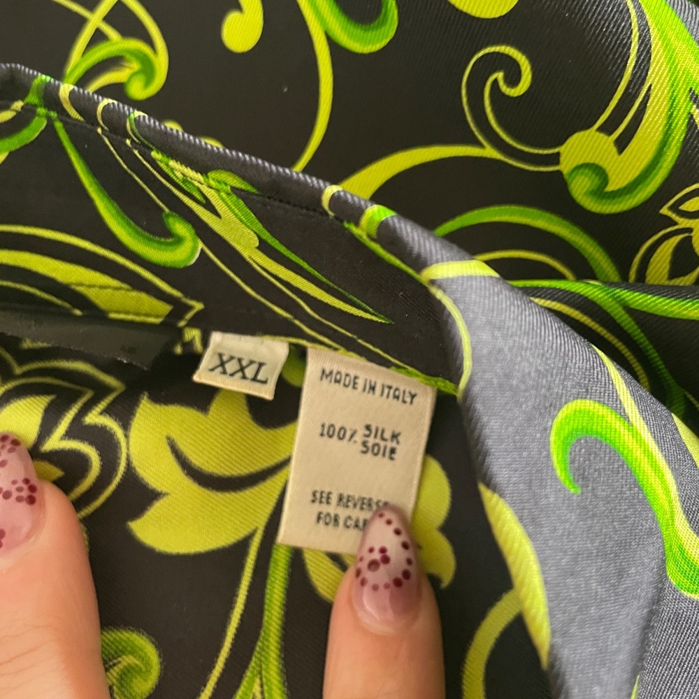 Vintage Versace Classic V2  Black Blouse with Neon Green Baroque Print - Picture 4 of 5